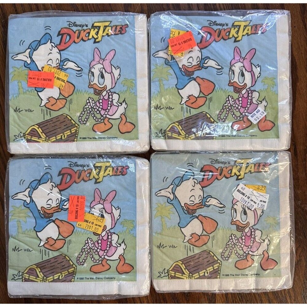 4 VINTAGE 1986 WALT DISNEY DUCK TALES BEVERAGE‎ NAPKINS Sealed 16 PCs. Each